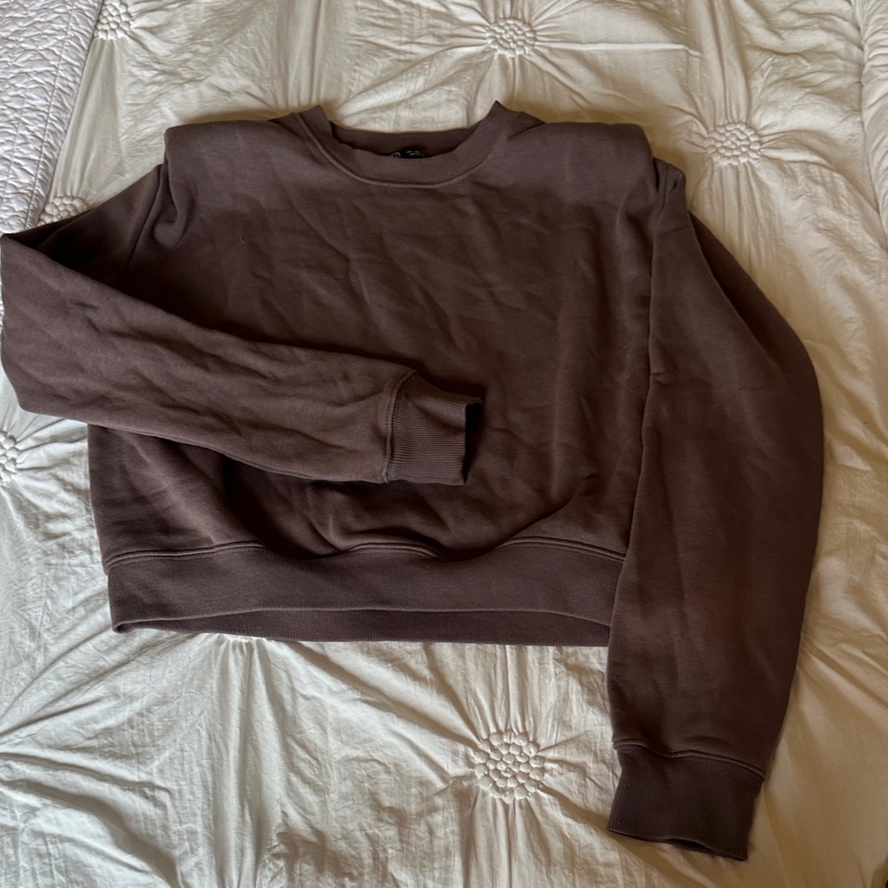 Zara women’s  brown/plum color  fashion Crewneck. Shoulder pads. Size SMALL
